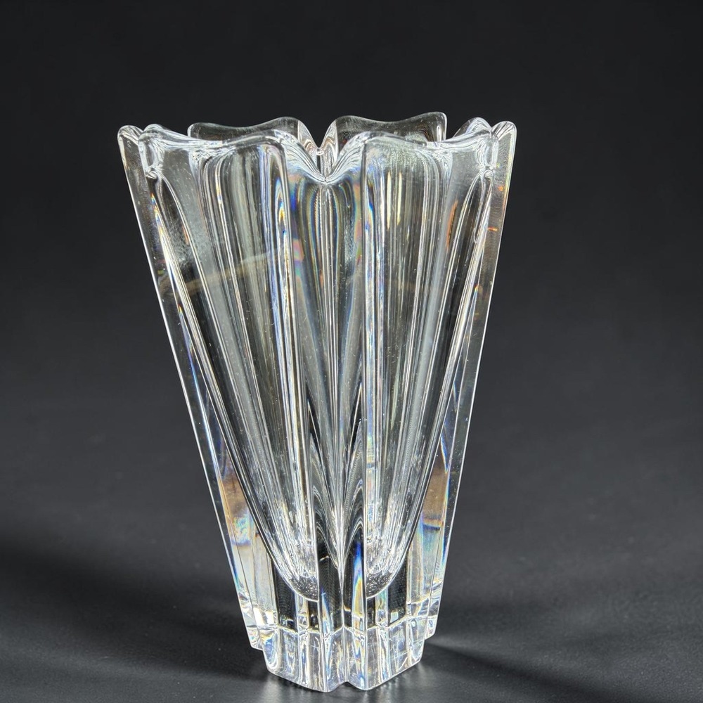 Orrefors Stella Crystal Vase Anne Nilsson Signed Swedish Art Glass Clear 5.5in